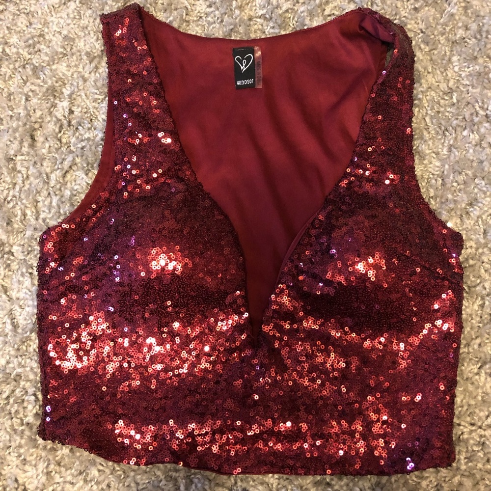 Red sequin crop top
